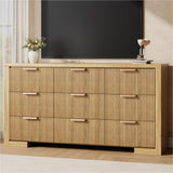 HOTALLOY Fluted Dresser for Bedroom, 9 Drawer Dresser with Gold Handle, 57" Wide Chest of Drawers, Modern Wood Dressers Organizer for Bedroom, Liveroom, Entryway, Natural Oak HOTALLOY
