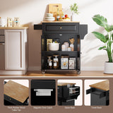 Gizoon Black Kitchen Island Cart with Rubberwood Top & Multi-Storage for Home and Dining Gizoon