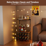 Nuovoware 3-Tier Liquor Cabinet with Wine Rack, Freestanding Liquor Stand with 8-Bottle for Mini Bar, Versatile Wine Rack Freestanding Floor with Tabletop and 8 Glass Holders, Black+Retro Brown Nuovoware