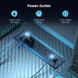 DOMICON L Shaped Gaming Desk, 63 Inch Computer Desk with Adjustable Stand & RGB Lights, Corner Desk for Power Outlet, Carbon Fiber Texture, Gaming Room DOMICON