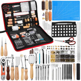 SOCNITC Leather Craft Tools, Leather Working Kit with Snaps and Rivets Kit Stamping Tools Stitching Groover Waxed Thread Punch Hole for Leathercraft Adults, Beginners SOCNITC