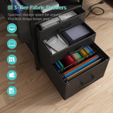 Lufeiya Gaming Desks with Led Lights and Power Outlets, 55 Inch Computer Desk with File Drawers Cabinet, Home Office Desk with Shelves Monitor Stand, Black Lufeiya