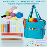 Veirdro Crochet Bag Organizer for Yarn Storage, Velvet Knitting Tote Bag with Double Handle for Crochet Accessories, Portable Travel Case for Yarn Balls, Crochet Hooks& Knitting Needles Holder (Teal) Veirdro