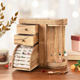 BNING Wood Jewelry Box, Solid Wooden Rotating Jewelry Box Organizer for Women, Gifts for Girls - 4 Layer Rustic Small Jewelry Organizer Box with 3 Drawers for Necklace Ring Earring Bracelet BNING