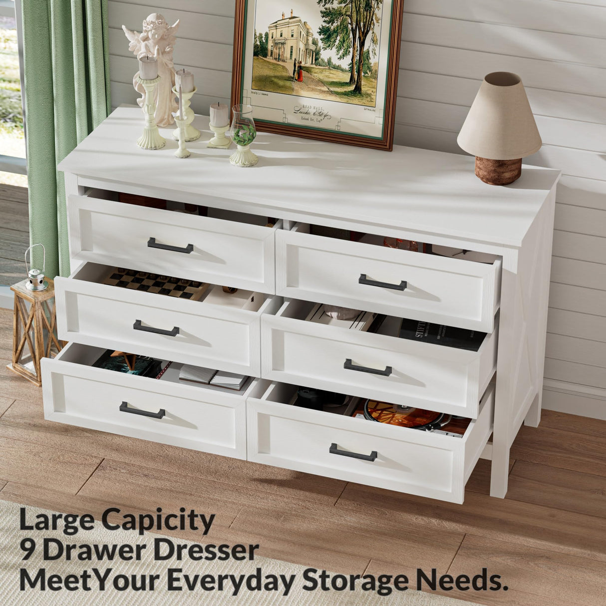 LYNSOM Farmhouse 6 Drawers Dresser for Bedroom, Wood Rustic Wide Chest of Drawers with Deep Drawers, Metal Handle, Storage Dressers Organizer for Entryway, White LYNSOM