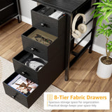 Black Gaming Desk with Drawers on Both Sides, 55 Inch Home Office Computer Study Writing Work PC Desk with 8 Storage Drawers Storage for Bedroom DLisiting