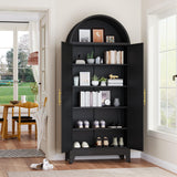 AUEYTVR 73" Metal Tall Arched Kitchen Pantry Cabinet,Arched Bookshelf China/Curio Cabinet Farmhouse Kitchen Storage Cabinets with 2 Doors&4 Adjustable Shelves,Glass Door for Dining Room AUEYTVR