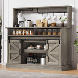 DWVO Farmhouse Buffet Cabinets, 47" Coffee Bar with Goblet Holder & Power Outlet, Sliding Barn Door Sideboard Cabinet for Kitchen & Living Room Storage (Rustic Grey Oak) DWVO