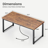 Huuger 55 Inch Desk with Power Outlets, Deeper & Thicker Desktop, Robust Metal Tubes, Computer Desk, Heavy Duty Office Desk, Work Gaming Desk for Home Office, Rustic Brown Huuger