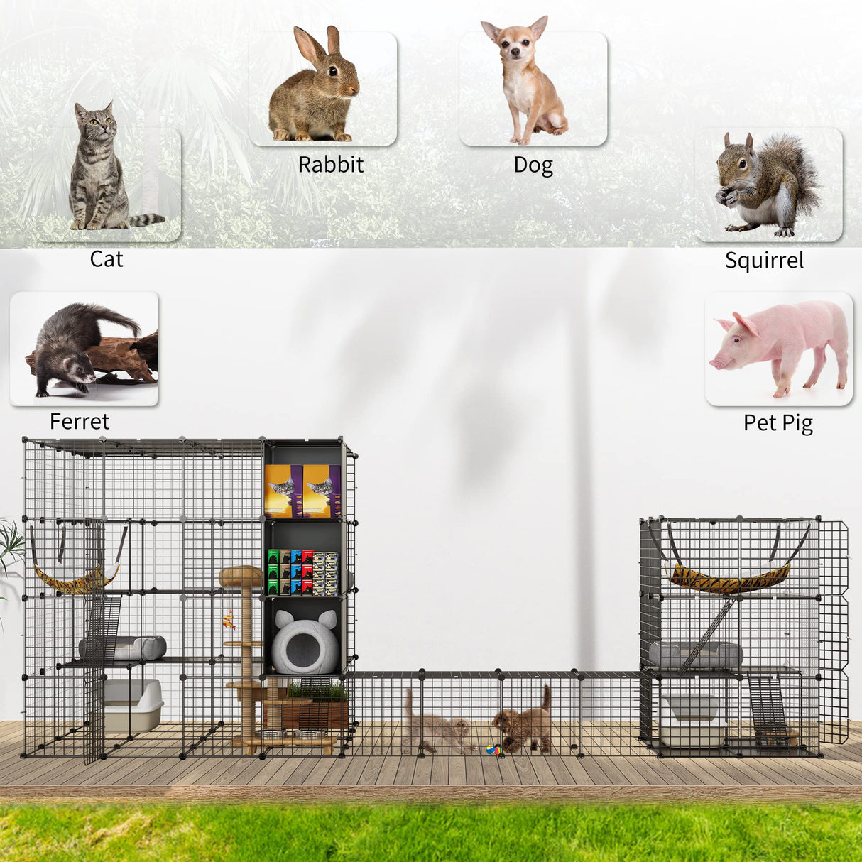 YITAHOME Large Cat Cage, Cat Enclosures Outdoor DIY Pet Kennels Playpen Cat House Catio with Hammock for 1-6 Cats YITAHOME