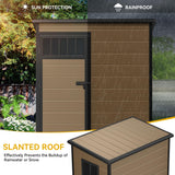 DWVO 5x3FT Outdoor Storage Shed, All-Weather Resin Plastic Storage Shed with Windows, Slanted Roof, Raised Floor, 65 cu.ft Capacity for Garden Tools & Equipment, Ideal for Backyard & Garden, Brown DWVO