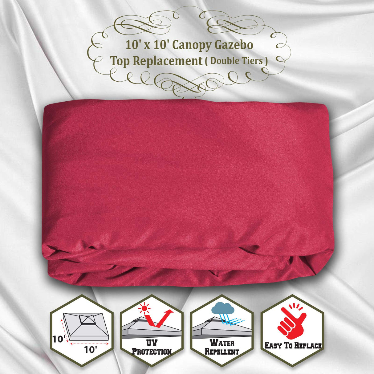 BenefitUSA Canopy ONLY 10'X10' Replacement Gazebo Canopy top Patio Pavilion Cover Sunshade plyester Double Tiers-Burgundy BenefitUSA
