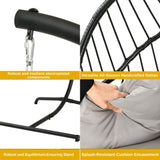 DWVO Wicker Swing Egg Chair 300lbs Capacity - Foldable Hanging Hammock with Cushions & Stand, Indoor/Outdoor Patio Swing Chair for Bedroom, Garden, Balcony (Grey) DWVO