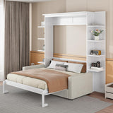 Virubi Queen Murphy Bed with Couch and Storage Shelves,Wood Murphy Bed Cabinet with Storage Shelves and Sofa,Folding Murphy Wall Bed Queen Size (White) Virubi