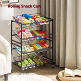 Evermagin Kitchen Storage Cart, Rolling Snack Cart, 25.2''W 4 Tier Fruit Basket Stand, Metal Pantry Storage with Stackable Wire Basket, Black Evermagin