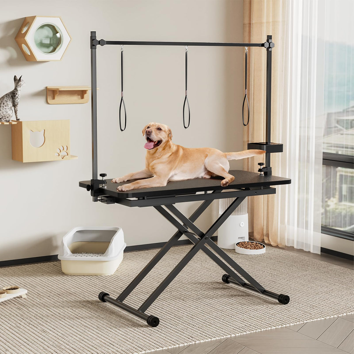 ROOMTEC 47 Inch Dog Grooming Table,Adjustable Height Pet Grooming Table,with Tool Organizer, Anti Slip Tabletop,Easy to Move ROOMTEC