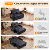 VINGLI Black Futon Sofa Bed Convertible Loveseat Sleeper Couch, Faux Leather Pullout Sofa Fold Out Couch Bed with USB Ports, Cup Holders, Armrest for Living Room, Bedroom Apartment Room VINGLI