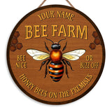 Artsy Woodsy Personalized Honey Bee Wooden Sign (Not Real Carved) Wall Art Plaque Decor Accessories, Gifts for Beekeepers Bee Lovers, Bee Farm Sign, Beekeeping Apiary Beehive Garden Yard Outdoor (12) Artsy Woodsy