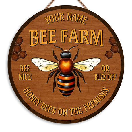 Artsy Woodsy Personalized Honey Bee Wooden Sign (Not Real Carved) Wall Art Plaque Decor Accessories, Gifts for Beekeepers Bee Lovers, Bee Farm Sign, Beekeeping Apiary Beehive Garden Yard Outdoor (12) Artsy Woodsy