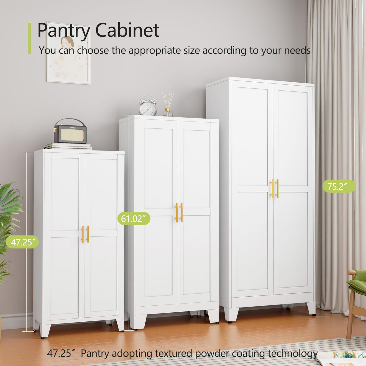 GAIOUS Metal Pantry Cabinet, Kitchen Pantry Storage Cabinets with 2 Door and 3 Adjustable Shelves, White Kitchen Pantry Cabinet, Freestanding Cupboard for Kitchen Dining Room Living Room Bathroom GAIOUS