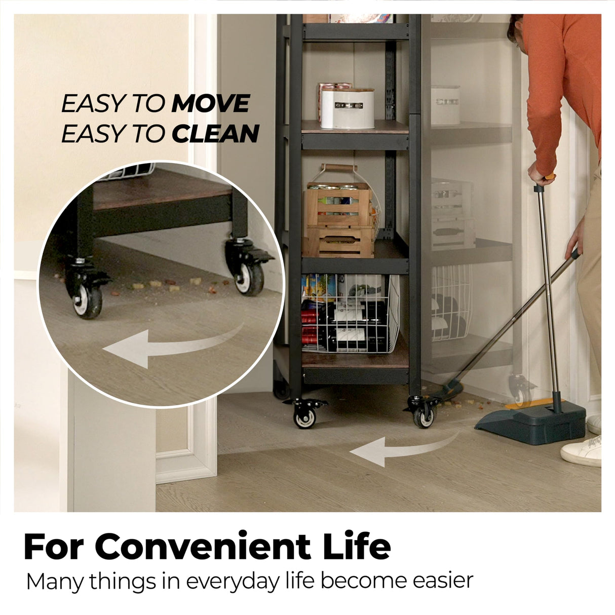 HOMEDANT House 5-Tier Metal Boltless Rolling Cart Shelf Rack Casters Heavy Duty Laminated Wheel Shelving Unit Adjustable Storage Shelves Organizer Kitchen Garage 36.2" W x 16.5" D x 69.5" H 1Pack HOMEDANT