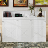 LUMISOL Twin XL Murphy Bed, Cabinet Murphy Bed with Desk, LED Light and USB Charging Station, Can Be Folded into Cabinet, Foldable Bed Frame for Bedroom Home Office, White LUMISOL