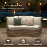 PaPaJet Patio Conversation Set, 3 Piece Half-Moon Sectional Round Patio Furniture Set, Wicker Sofa Set, for Backyard Patio Garden, Beige PaPaJet