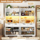 Unikito 71" Tall Kitchen Pantry Storage Cabinet with LED Light & Outlet, 63" Wide Kitchen Hutch Cabinet with Large Countertop, DIY Pegboard and Drawers, Farmhouse Food Pantry for Living Room, White Unikito