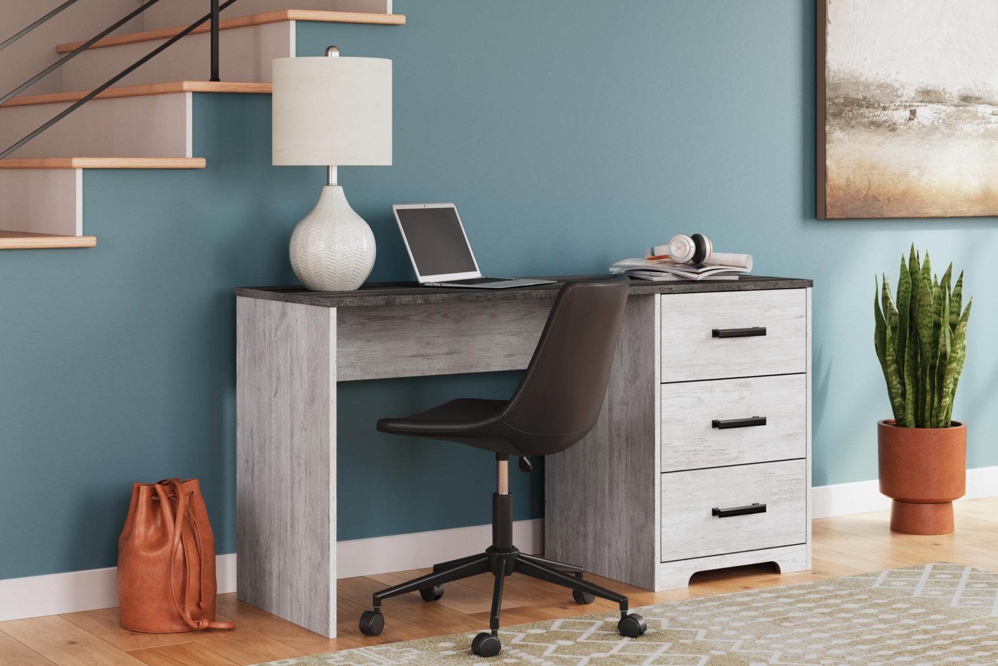 Signature Design by Ashley Shawburn 3-Drawer Home Office Desk, 54" W x 19" D x 29" H, White & Gray - WoodArtSupply