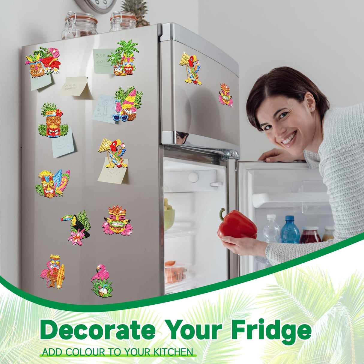 Kingdder 30 Pcs Hawaii Diamond Painting Magnets Kits Tiki Diamond Painting Art Refrigerator with Completed Tools for Summer DIY Craft Project, Party Favor, Fridge Locker Decor Kingdder