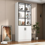 chartustriable 79" Tall Display Cabinet with LED Sensor Light & Pop-up Glass Doors, Modern Bookcase Curio Storage Cabinet for Bedroom, Living Room, Office, White chartustriable