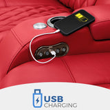 Seatcraft Diamante - Home Theater Seating - Living Room - Power Recline - Italian Leather - Powered Headrests - Cupholders - USB Charging - Ambient Lighting - Arm Storage, Red, Row of 2 Seatcraft