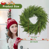 26 Inch Christmas Wreath, Christmas Wreaths for Front Door, Artificial Pine Wreath for Table Wall Window Indoor Outdoor Christmas Decoration OZFHUA