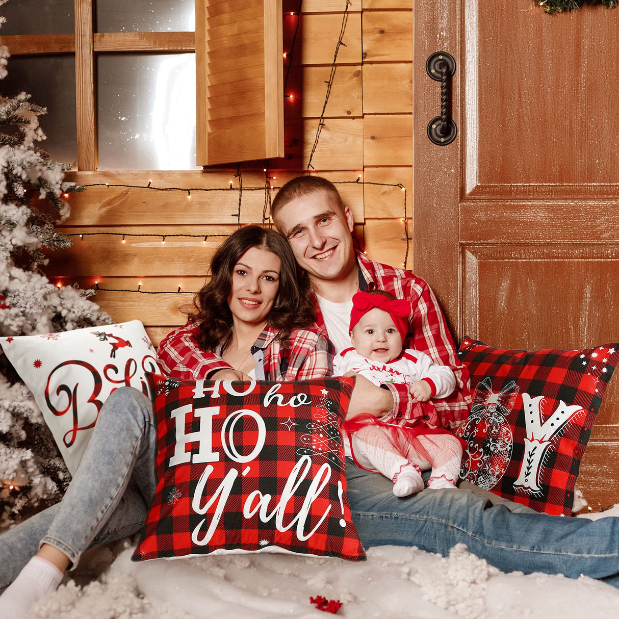 6 Pieces Christmas Pillow Covers 18 x 18 Inch Buffalo Plaid Cushion Case Christmas Pillow Case Holiday Throw Pillow Cover for Xmas Winter Sofa Couch Bedroom Decorations (Red, Black) Tatuo