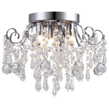 Q&S Small Crystal Chandelier Flush Mount Ceiling Light 3 Lights Modern Chrome Iron Raindrop Crystal Ceiling Fixture for Bedroom Hallway Closet Entryway Stairs Q&S