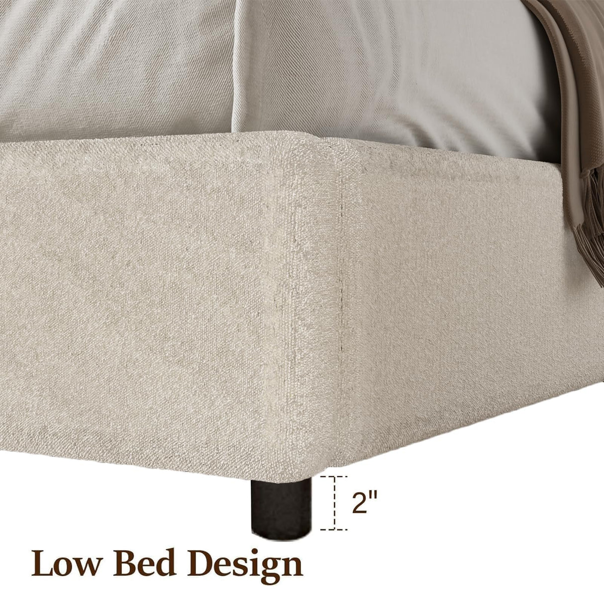 REVOMINCA Twin Size Bed Frame, Boucle Upholstered Platform Bed with Headboard, Cloud Bed Frame with Soft Rounded Corners, No Box Spring Required, Easy Assembly, Beige REVOMINCA