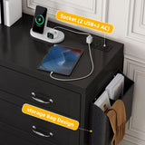 YITAHOME Drawers TV Stand for 65 inches with Power Outlets -Chest of Drawers Dresser with Side Organizer Bag Entertainment Center TV Console, Black YITAHOME