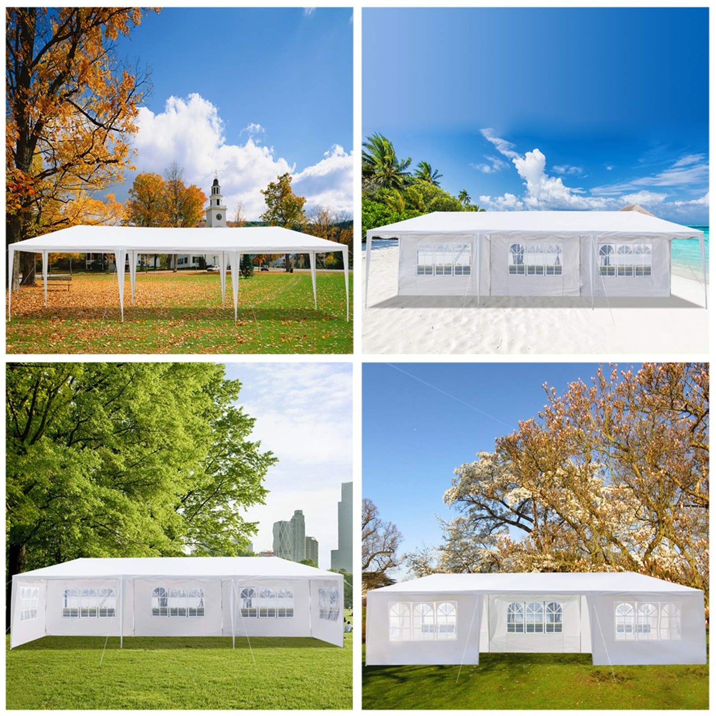 Party Tent 10 x 30' for Parties Heavy Duty Outdoor Wedding Tent White Large Patio Gazebo Carport Canopy Shade, 7-Sided Tents Removable Walls, Perfect for Birthday,Graduation,BBQ