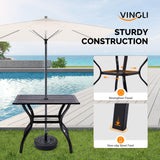 VINGLI 5-Piece Outdoor Dining Set, Metal Patio Dining Set for 4, Square Dining Table with Umbrella Hole & 4 Patio Chairs for Porch, Balcony and Backyard VINGLI