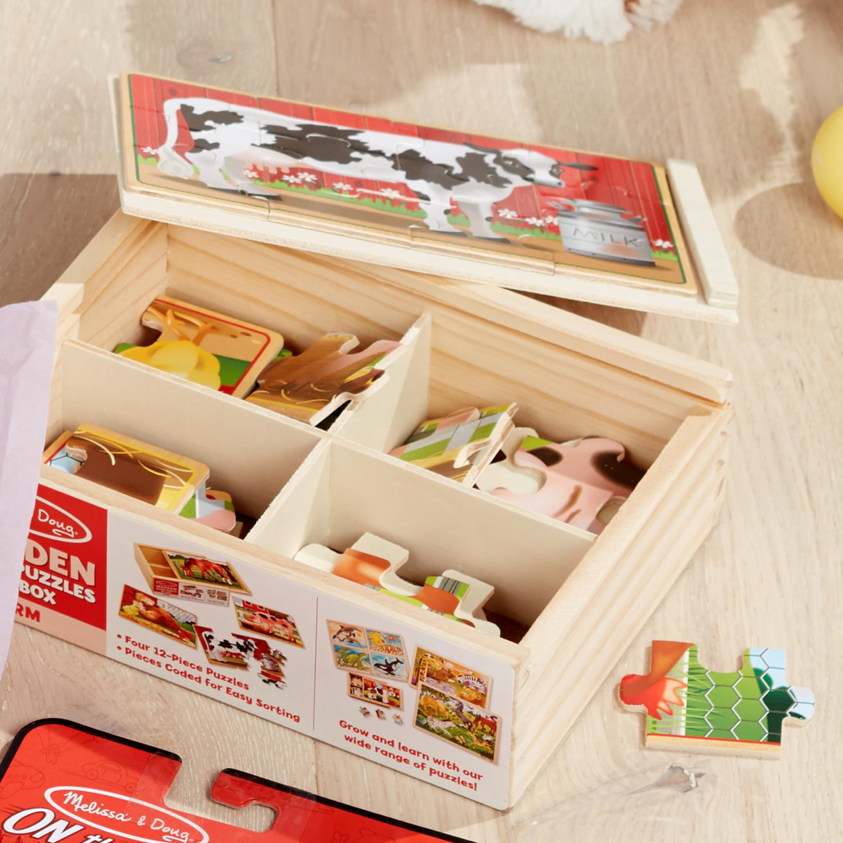 Melissa & Doug Farm 4-in-1 Wooden Jigsaw Puzzles in a Storage Box (48 pcs total), 12 Melissa & Doug