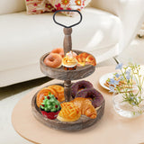 ASMPCUE 2 Tiered Tray Stand, Farmhouse Tiered Tray Stand with Metal Handle for Home Kitchen Decor, Wooden Rustic Two Tiered Serving Tray Coffee Table Tray for Holiday Decor, Tray ONLY(Rustic Wood) ASMPCUE