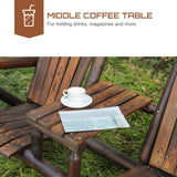 HOMEDIARY 2-Seat Wooden Adirondack Chair, Outdoor Log Patio Loveseat with Built-in Table, Patio Bench Fire Pit Chair Porch Furniture Conversation Set for Deck Lawn Pool Backyard, Carbonized HOMEDIARY