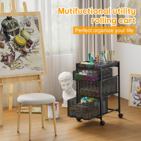 Rolling Utility Cart with 3 Drawers, Craft Organizer and Storage with DIY Divider, Lockable Wheels, Multi-Functional Storage for Art Supplies, Store for Brushes & Paints & Artifacts Small Parts Hayexiha