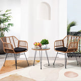 KROFEM 3 Pieces Wicker Patio Bistro Furniture Set, includes 2 Chairs and Glass Top Table, Ideal for Porch, Outdoor, Backyard, Apartment, Balcony Natural Color KROFEM