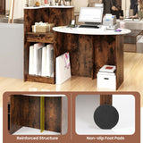 Giantex Reception Desk, Front Counter Desk with Lockable Drawer, Oval Tabletop & Adjustable Shelf, Retail Register Stand, Checkout Table for Office Beauty Salon Reception Room (White & Rustic Brown) Giantex