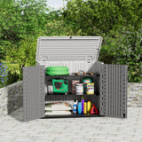 ZZM Outdoor Storage Shed Diamond Texture 4x3FT Horizontal Shed | 34 Cu.Ft Waterproof Resin Cabinet with Double-Wall | UV-Resistant & Lockable for Garden Tools, Bikes, Patio Furniture (Grey-White) ZZM