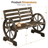 Yaheetech 41in Antique Chariot Wheel Outdoor Bench for 2 - Dark Brown Wooden Garden Furniture Yaheetech