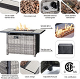 HOOOWOOO Patio Outdoor Sectional Furniture Sofa Set with Fire Pit Table,11 Piece L Shaped Wicker Couch Set with Swivel Chairs,Modern 8 Persons Summer Patio Conversation Set(Charcoal Gray) HOOOWOOO