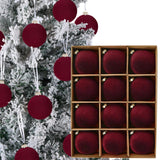 12pcs Christmas Tree Hanging Ball Decoration 2.4Inch Velvet Christmas Ornaments Balls Flocked Shatterproof Plastic Xmas Tree Ball for Party Holiday Wedding Home Decor (1, Burgundy, 12PCS) Maritown