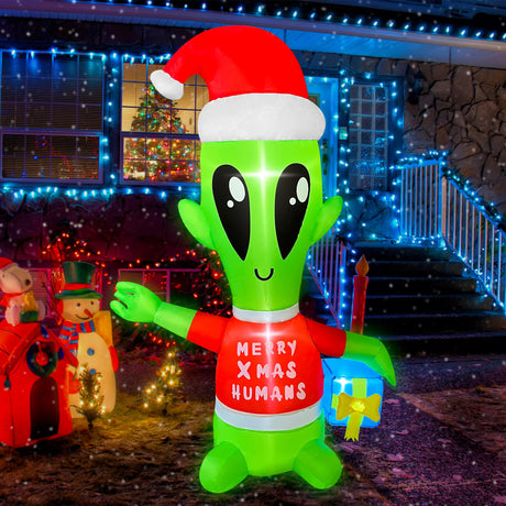 JOYEASE 4 FT Christmas Inflatables Alien with Gift Box Decorations LED Lighted Xmas Christmas Blow up Yard Decorations for Party Indoor Outdoor Garden Decor JOYEASE